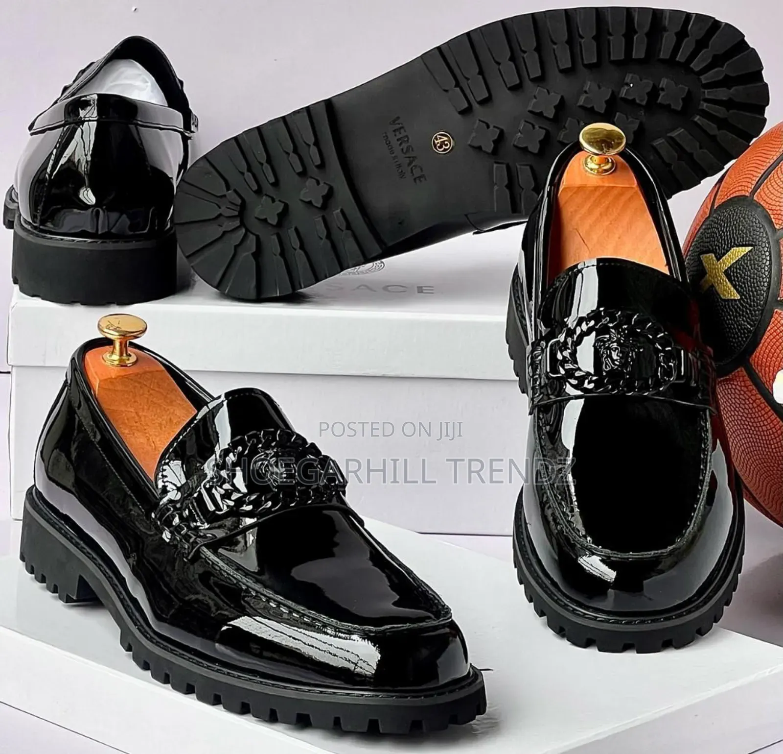 Plain Leather and Patent Patent Chunky Shoes