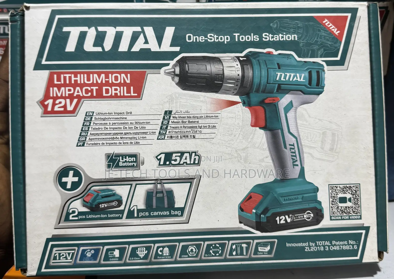 Total Cordless Hammer Impact Drill 12v With Two Batteries