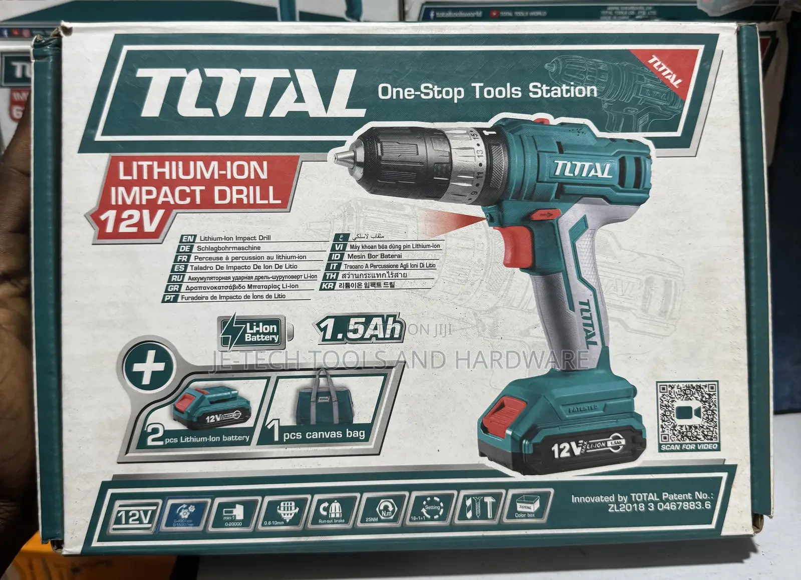 Total Cordless Hammer Impact Drill 12v With Two Batteries