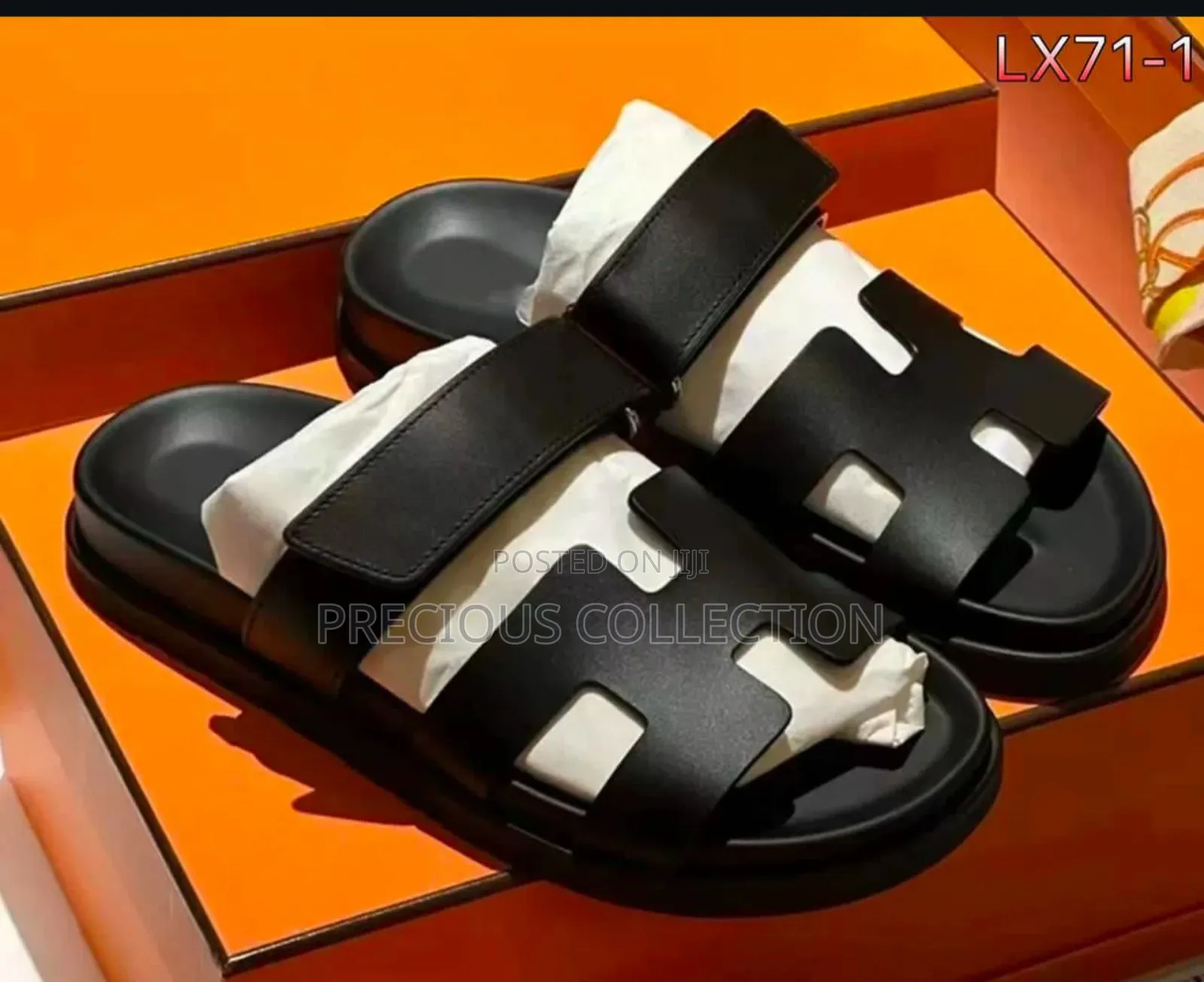 Unisex Hermes Leather Slip on Slide
