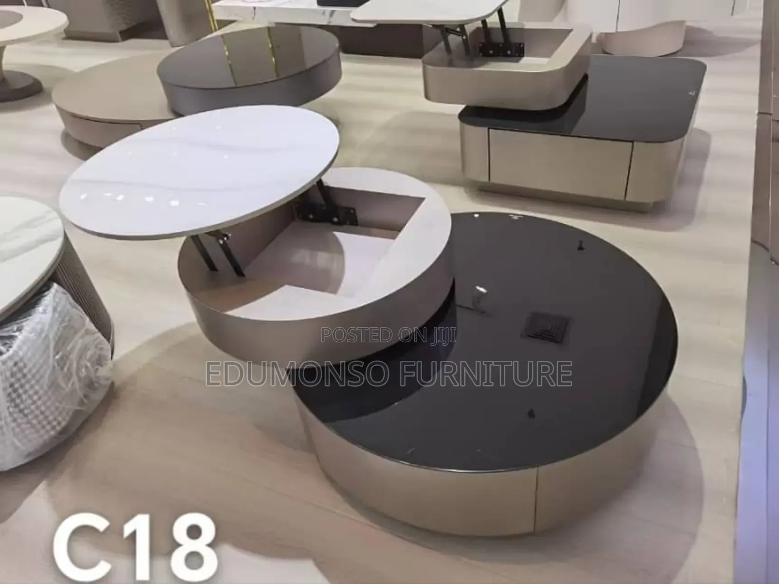 Round Coffee Table, Height Adjustable With Hidden Storage,