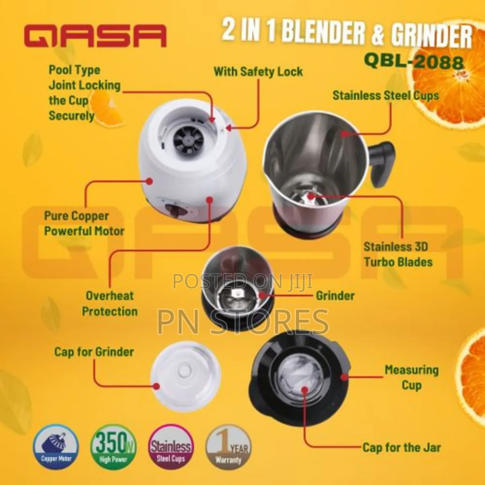 Qasa 2 in 1 Blender Grinder 350w 2l QBL-2088