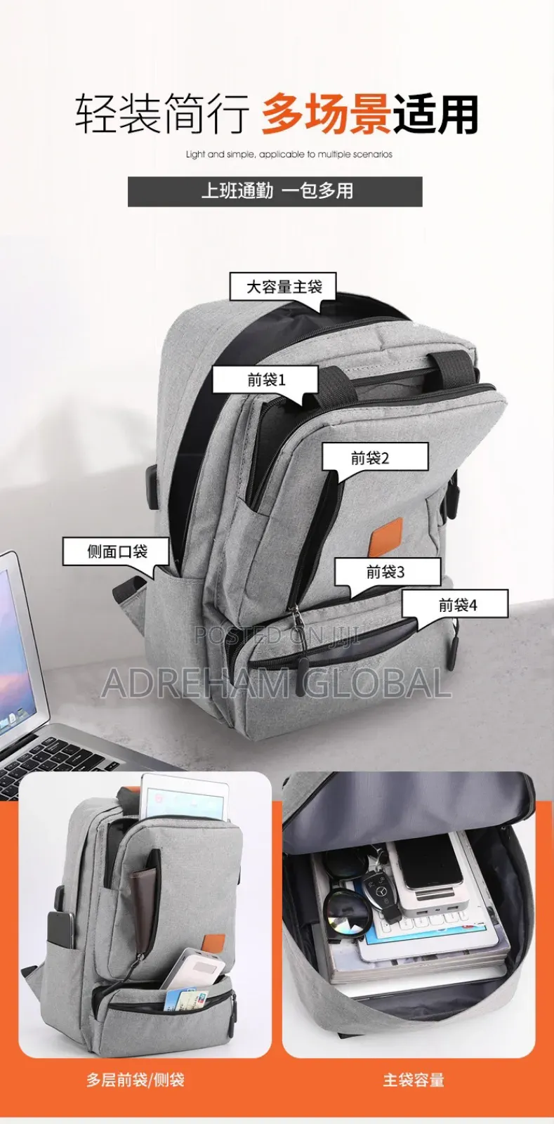 3in1 Jaden Quality Double Padded Front Zipper Laptop Bag