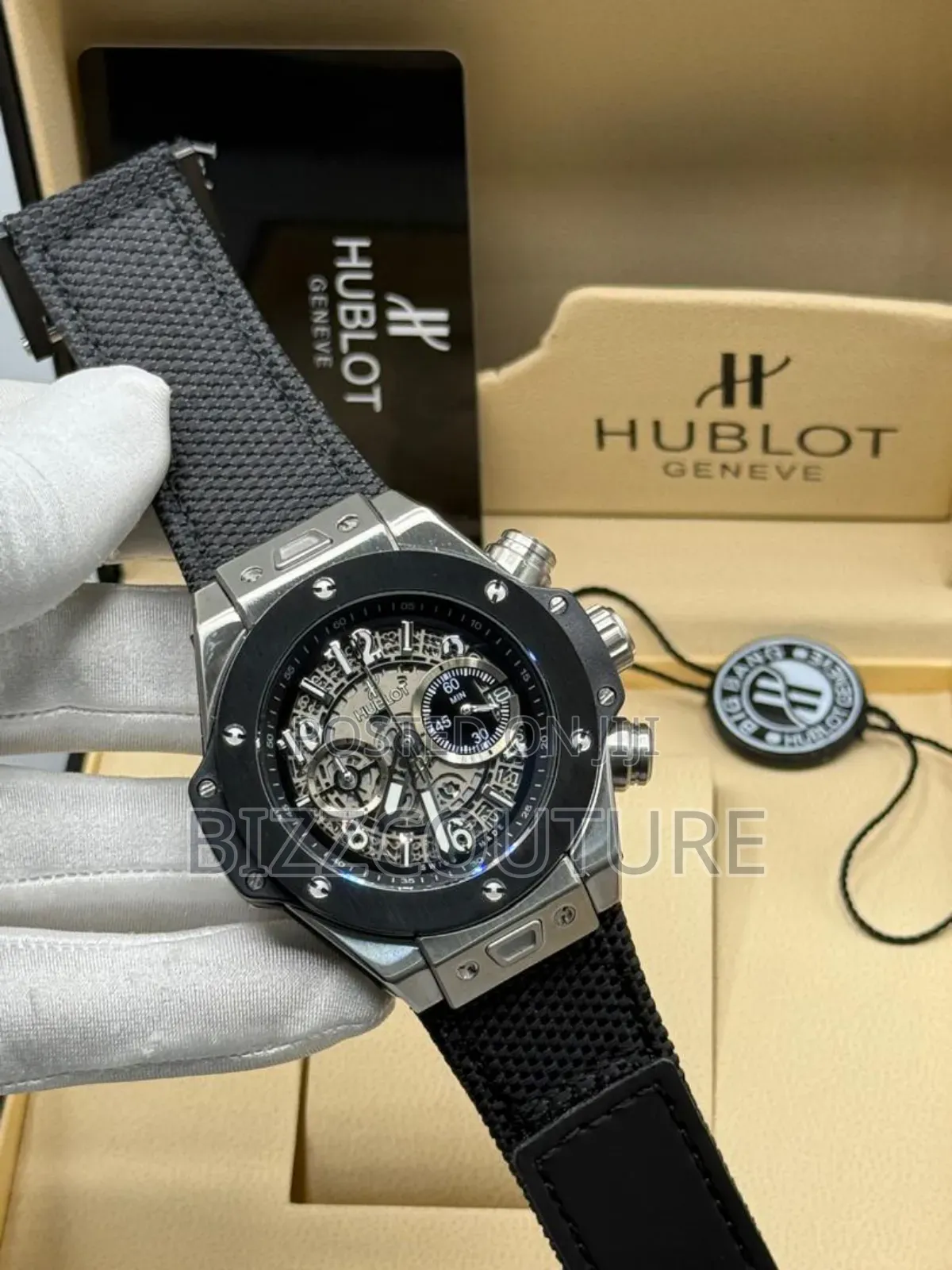 Original Hublot Black Faux Leather Watch Available in Store