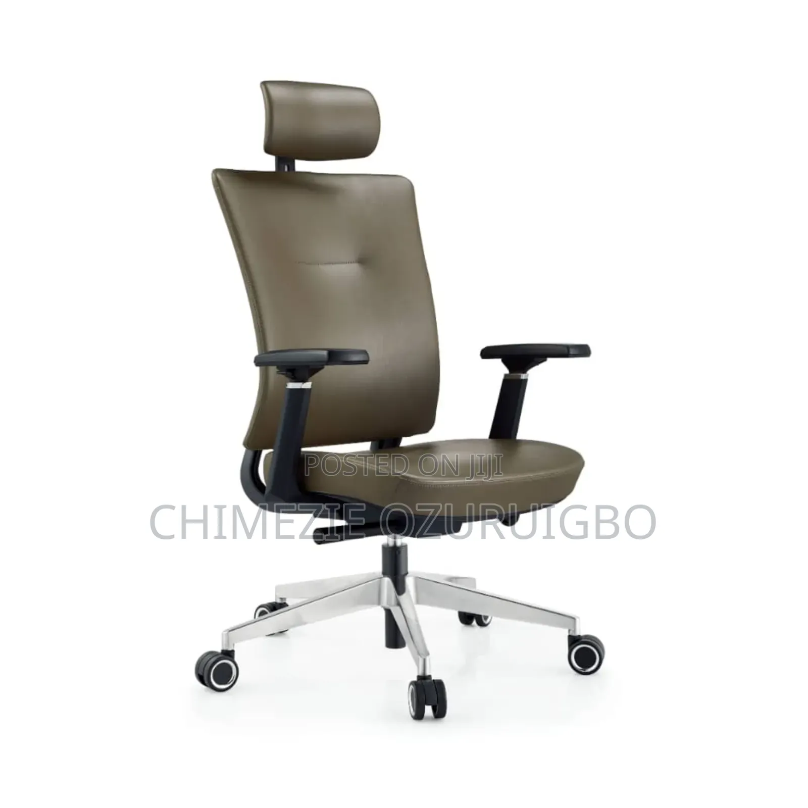 Brown Leather Office Swivel Chair With Headrest