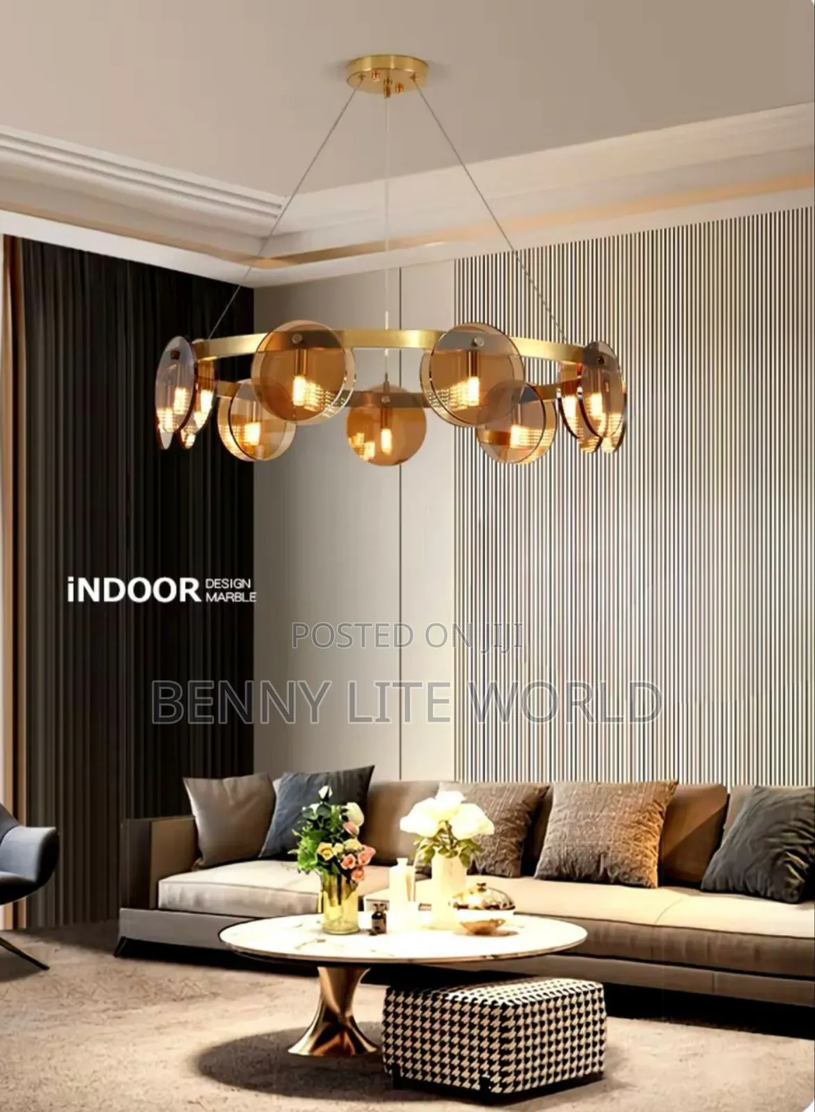 Black and Gold Glass Chandelier Light