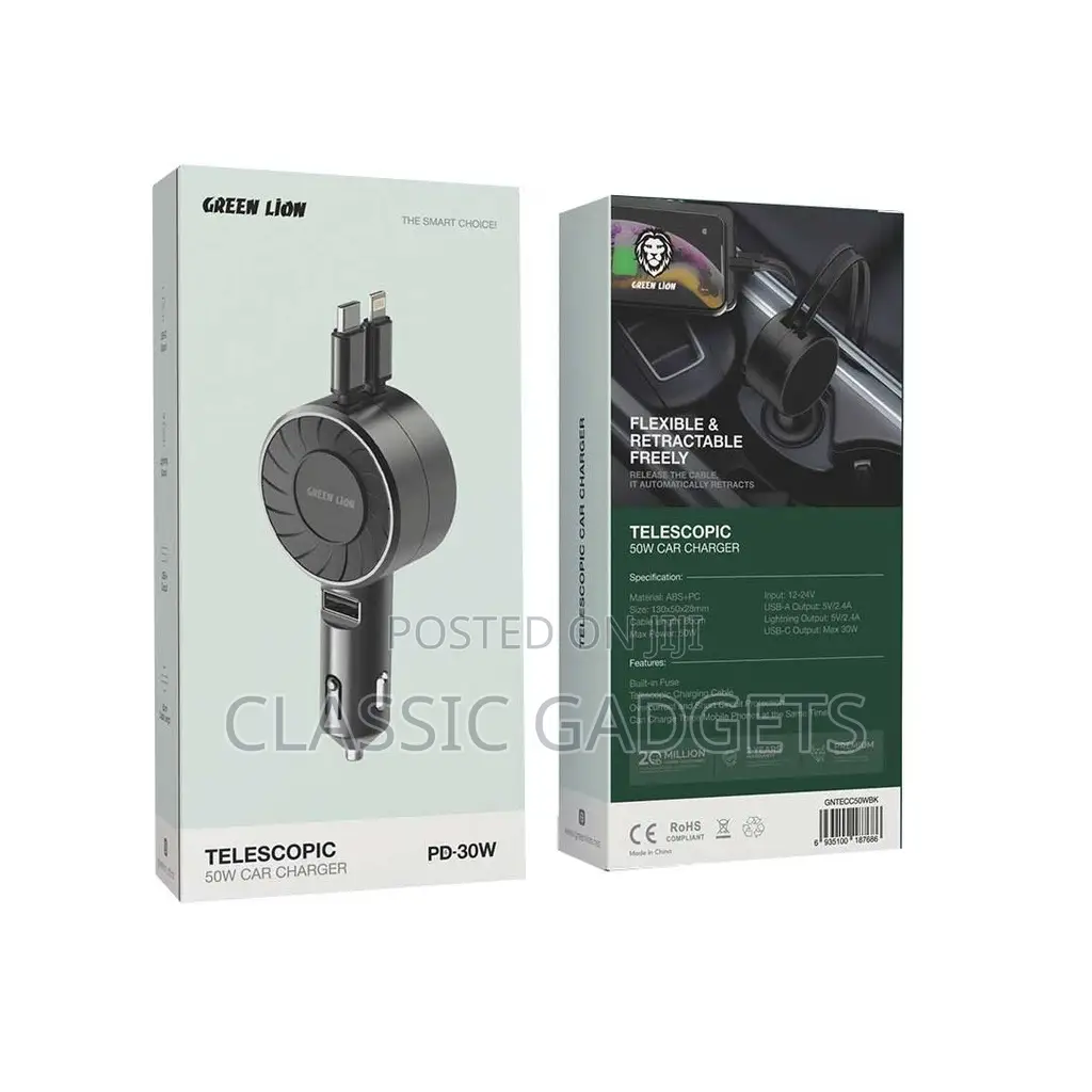 Green Lion Telescopic 50w Car Charger
