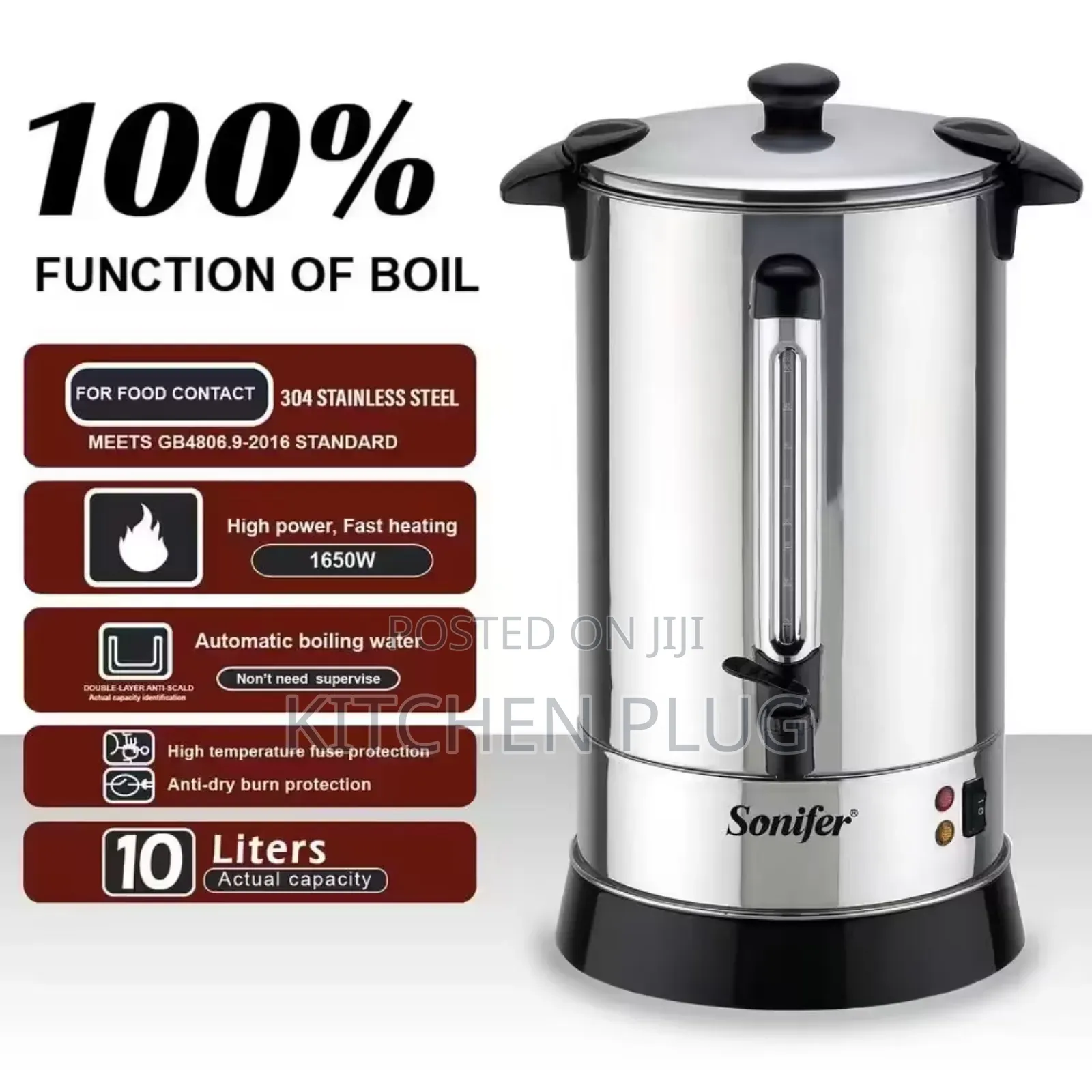 Sonifer Stainless Steel 10 Litre Electric Hot Water Boiler