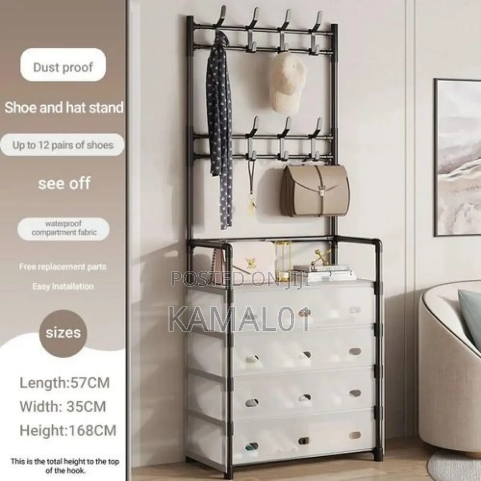 5-Layer Hall Tree With Metal Clothes Rail, Shoe Rack