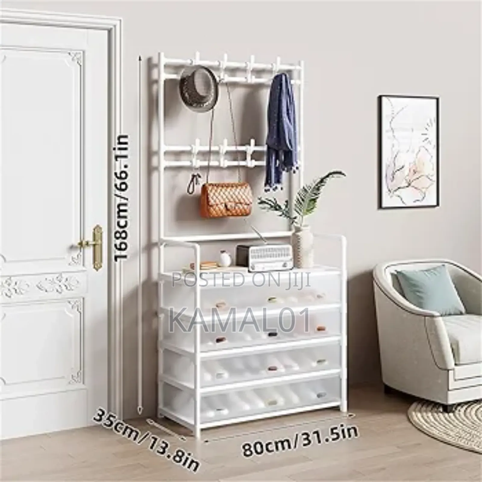 5-Layer Hall Tree With Metal Clothes Rail, Shoe Rack