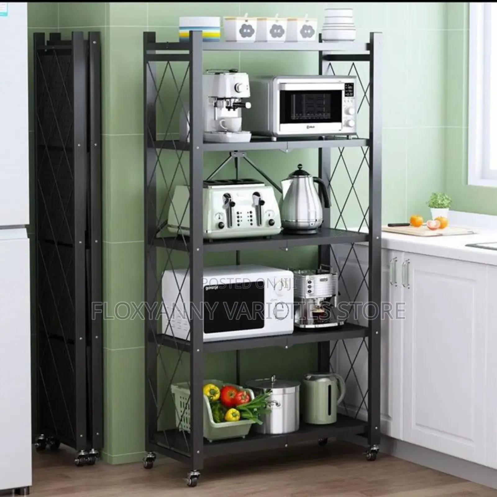5 Steps Black Metal Foldable Storage Rack