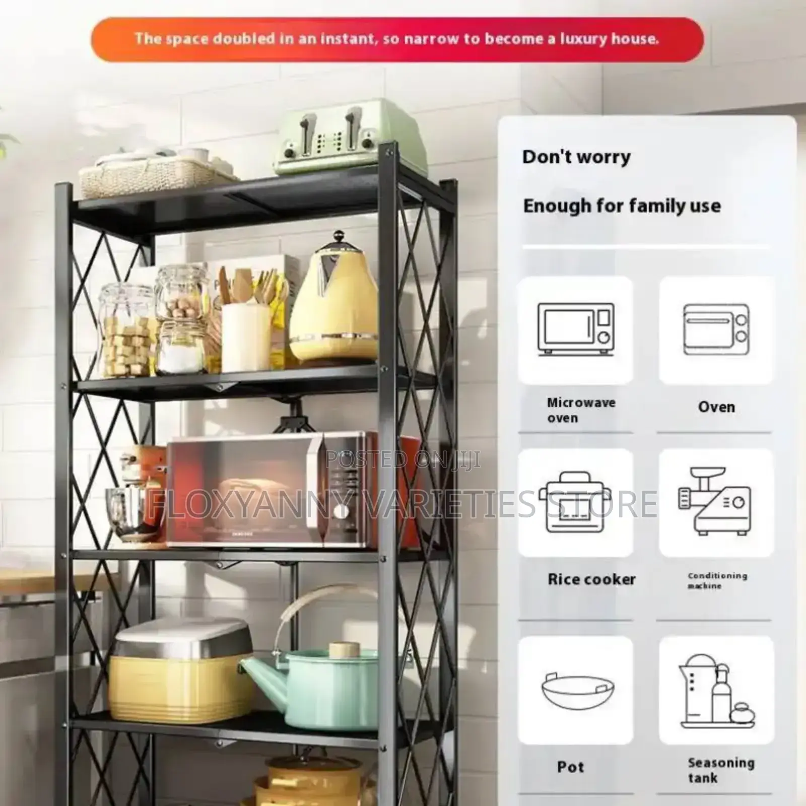 5 Steps Black Metal Foldable Storage Rack