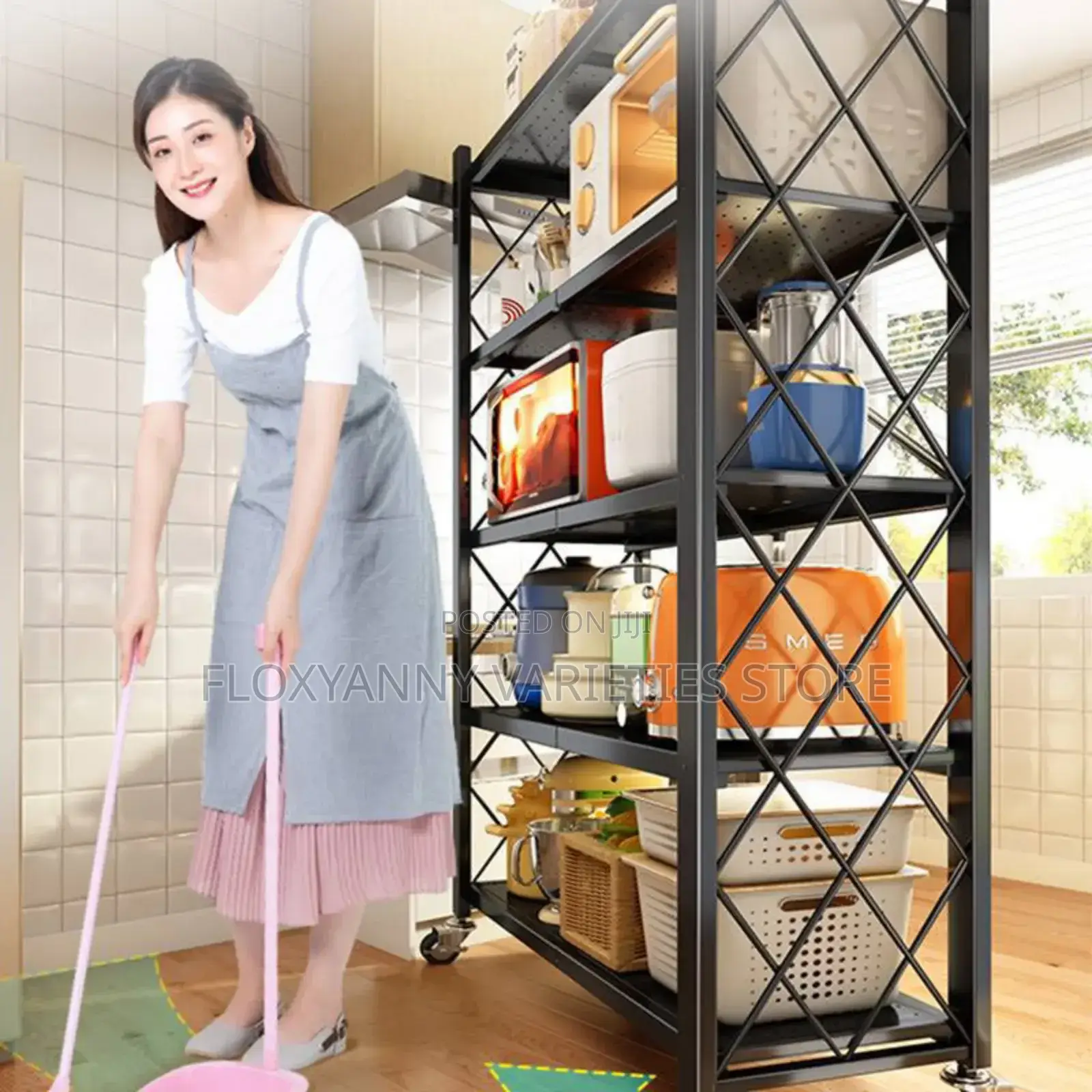 5 Steps Black Metal Foldable Storage Rack