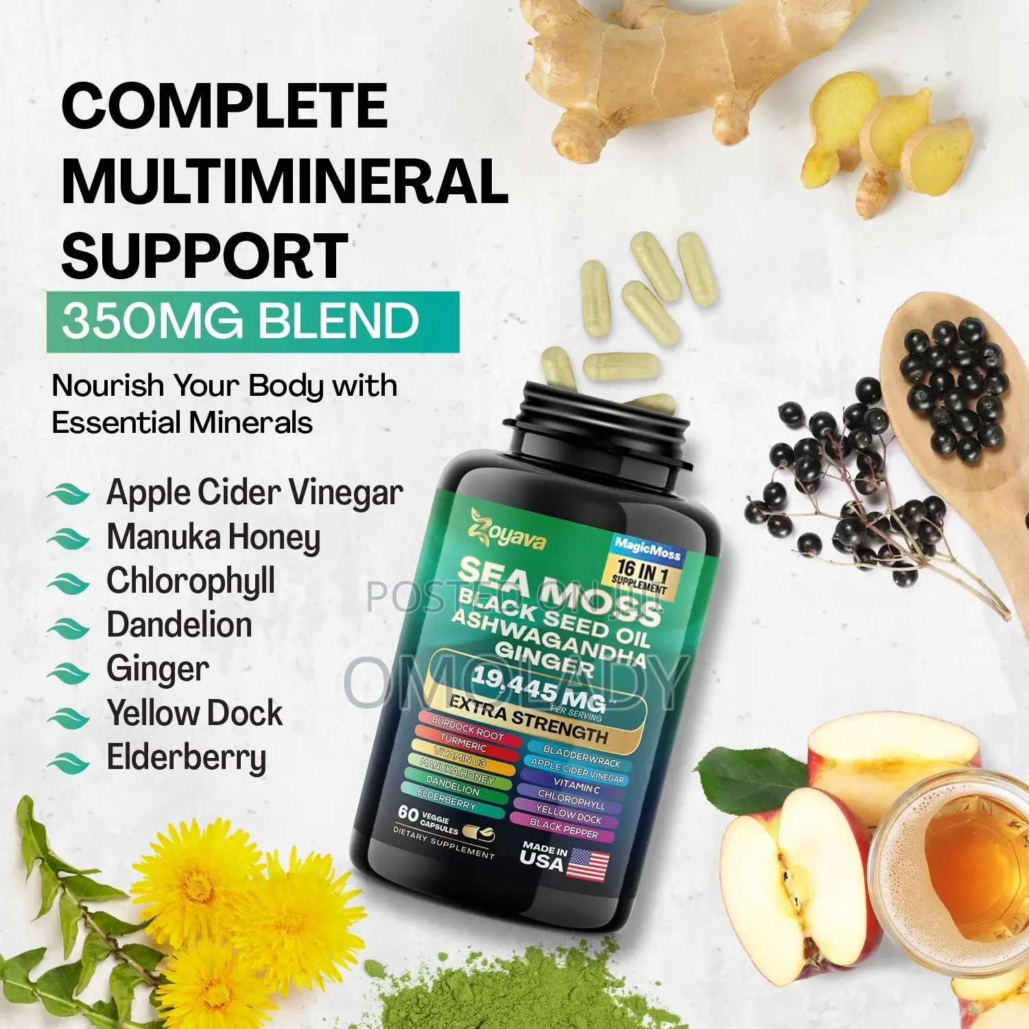 Wins Town Sea Moss Black Seed Oil Ginger - 60 Capsules