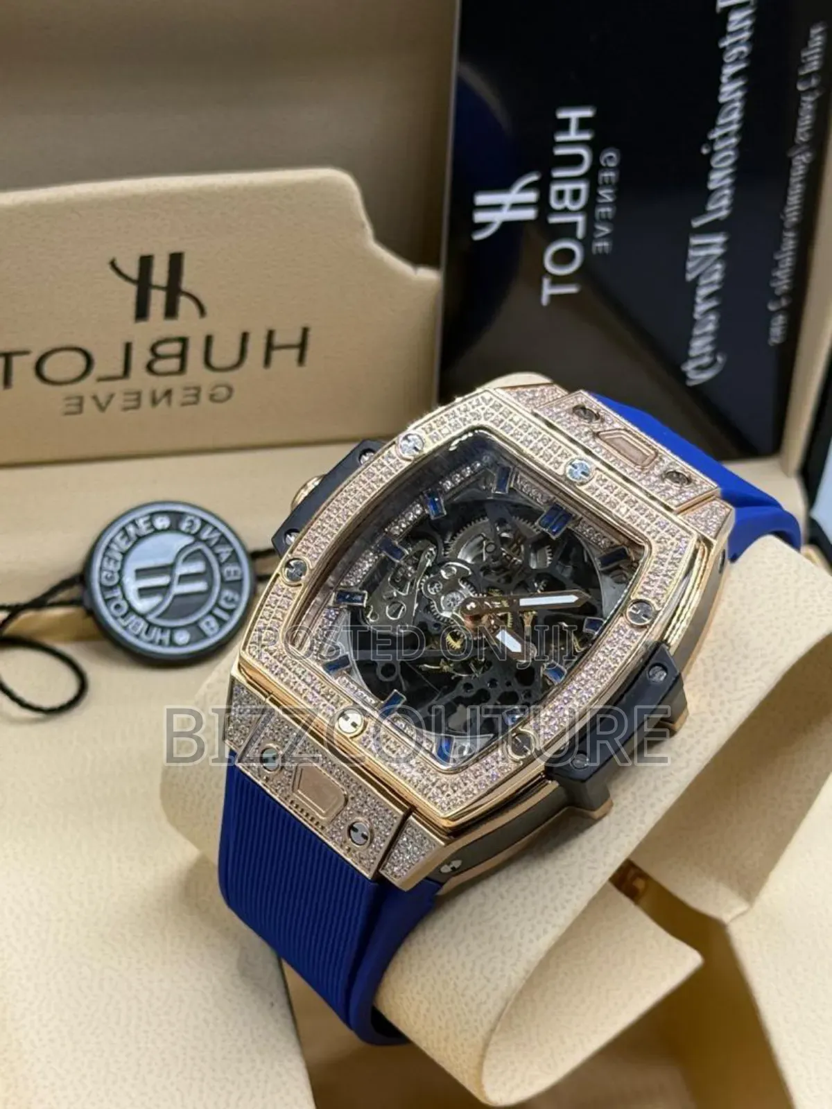 Original Hublot Iced Out Blue Strap Watch