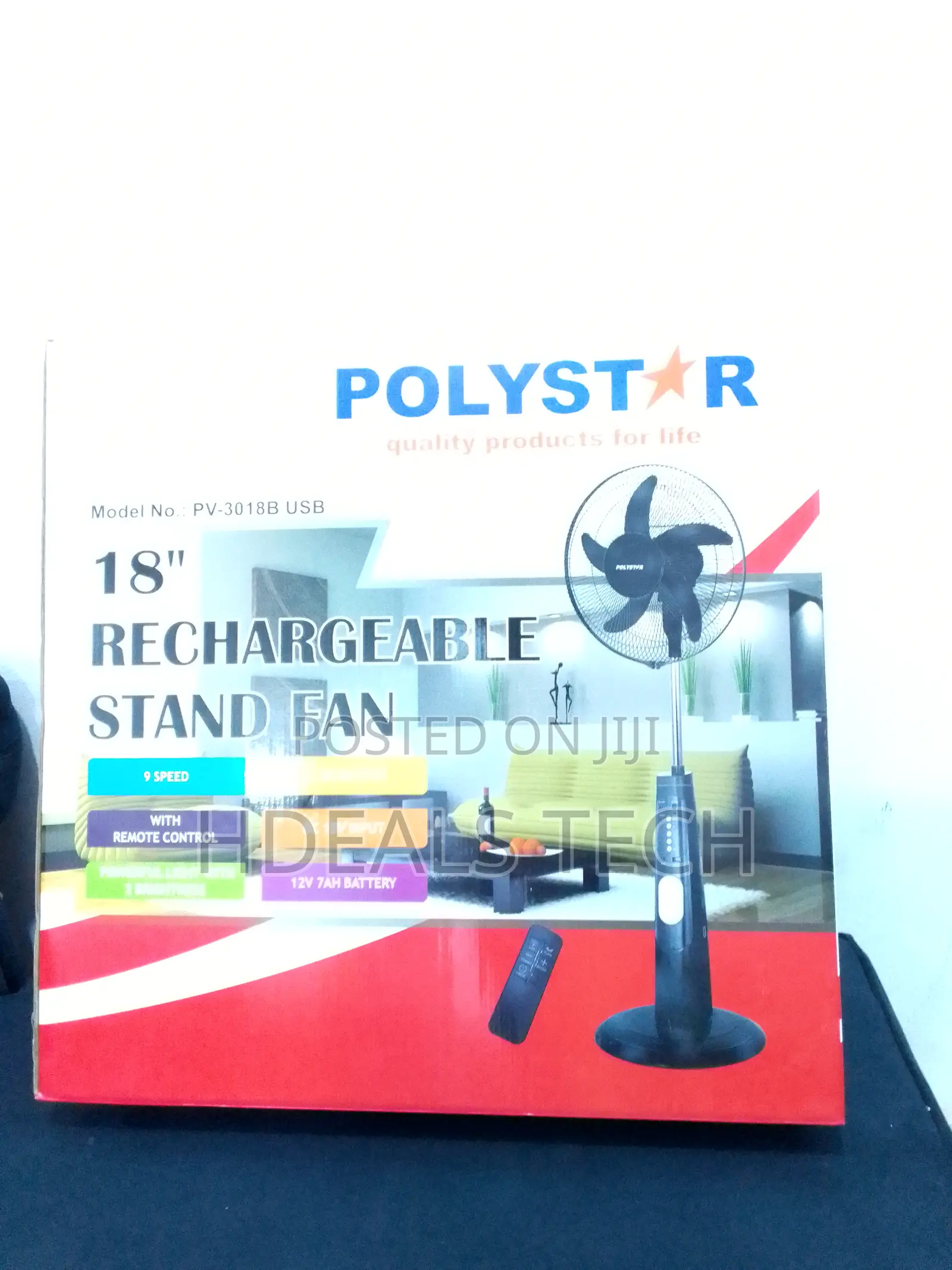 First Grade- Polystar 18inches Rechargeable Standing Fan