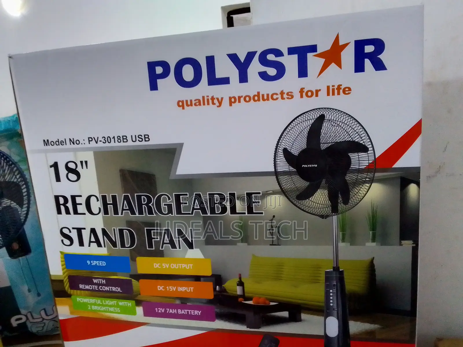 Real Deal- Polystar 18inches Rechareable Standing Fan