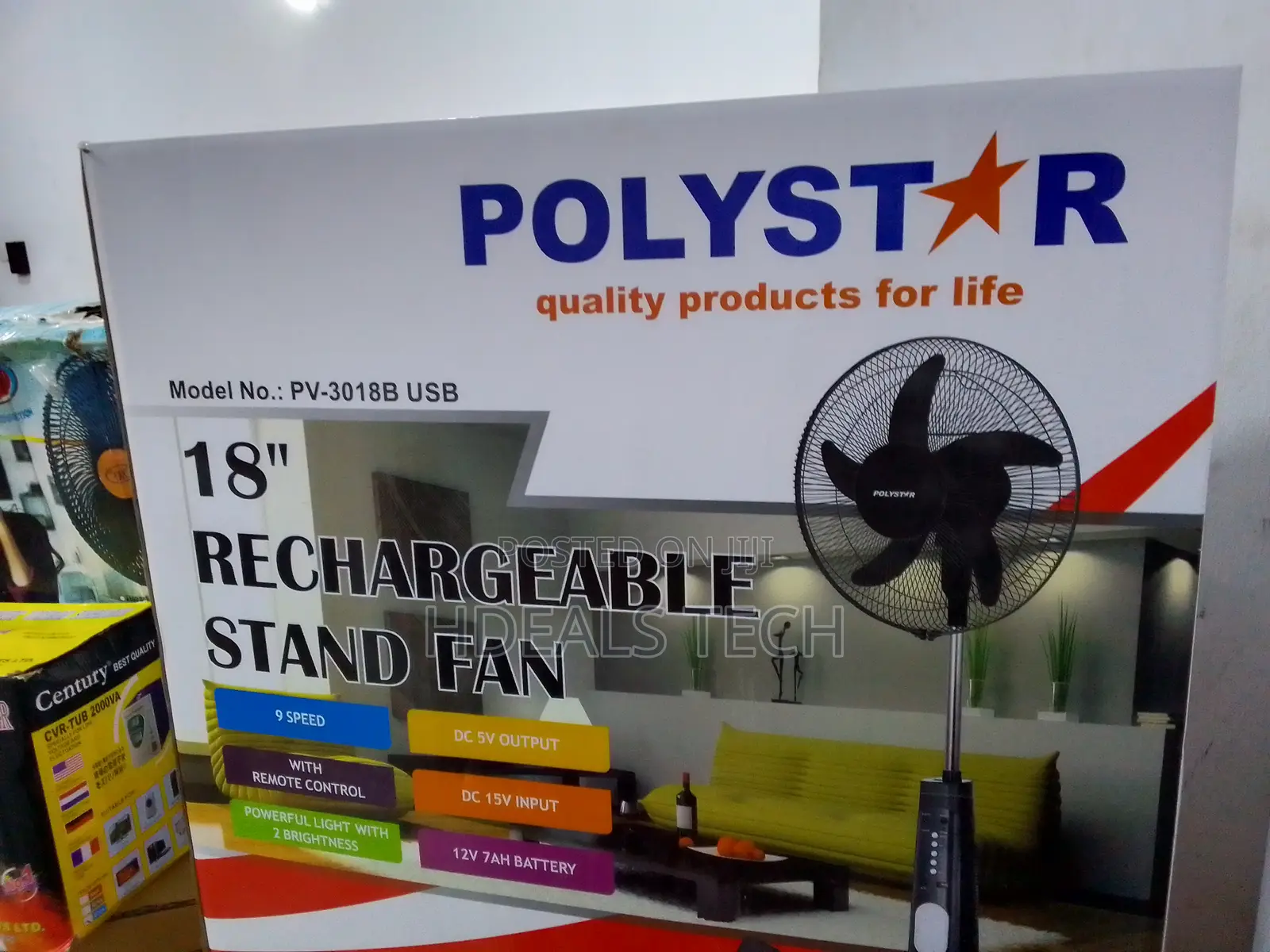 First Class- Polystar 18inches Rechargeable Standing Fan