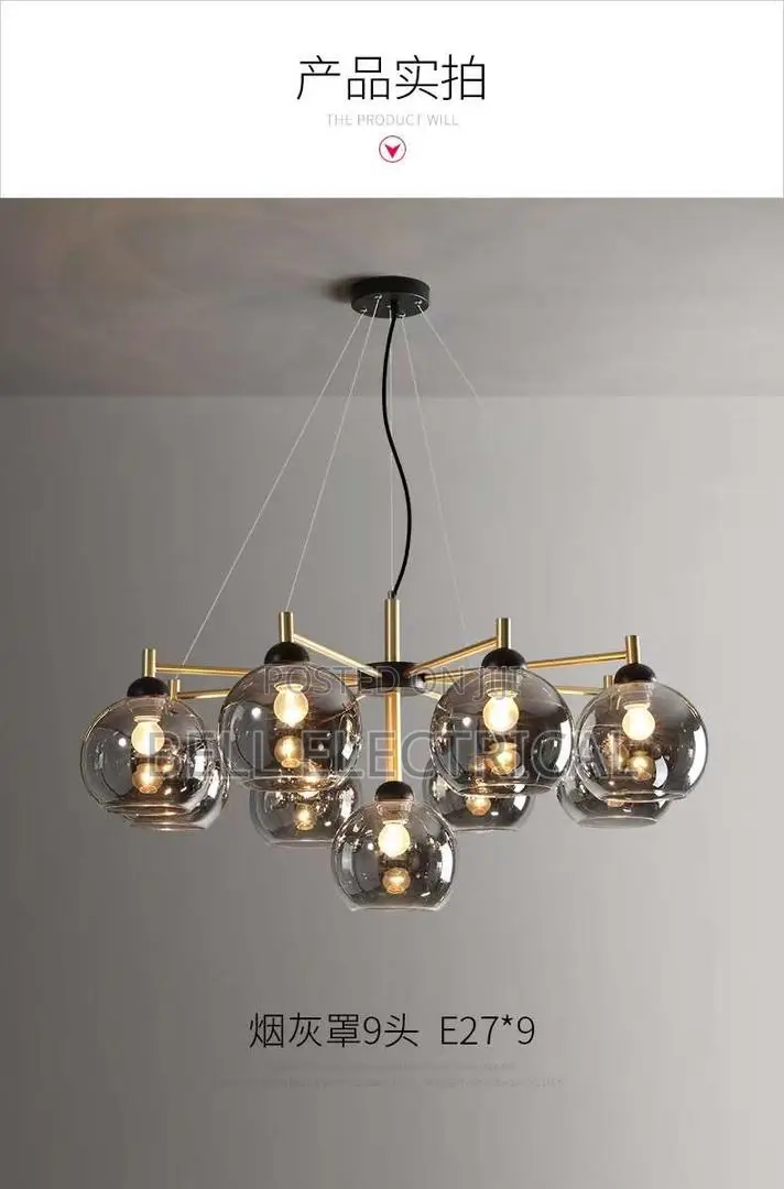 Modern 9-Head Glass Chandelier