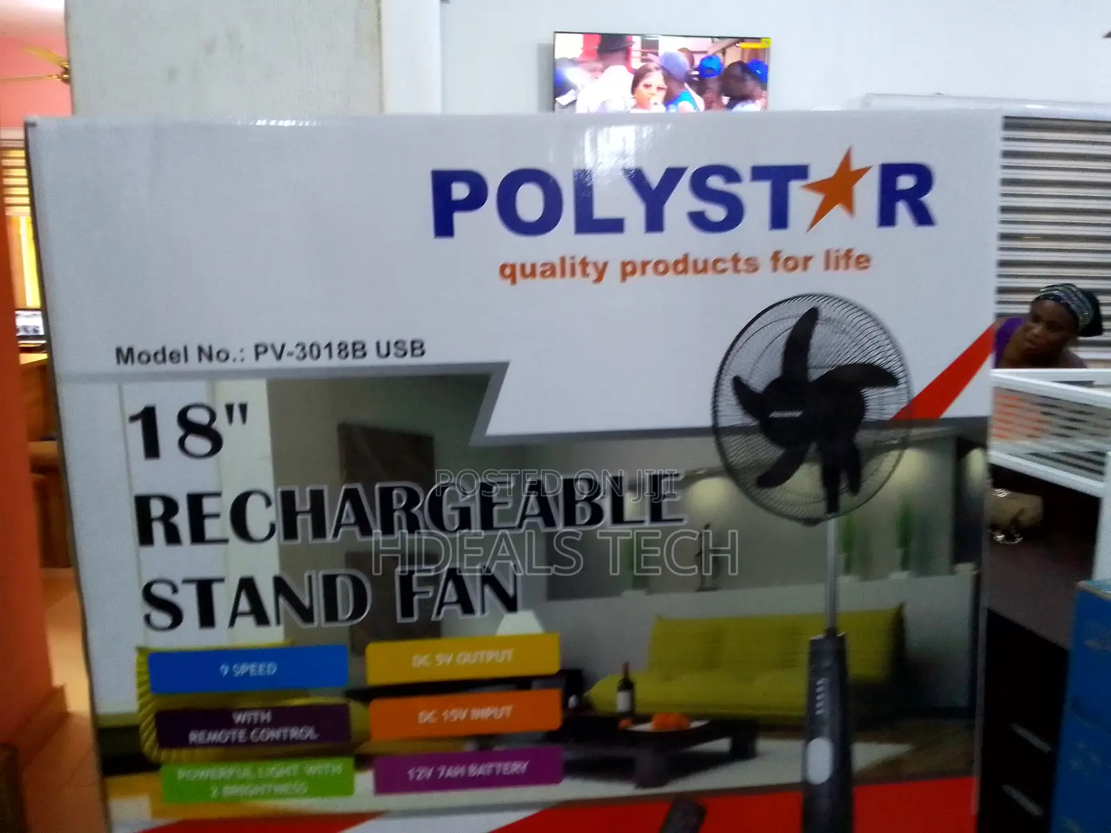 Best Market- Polystar 1nches Rechargeable Standing Fan
