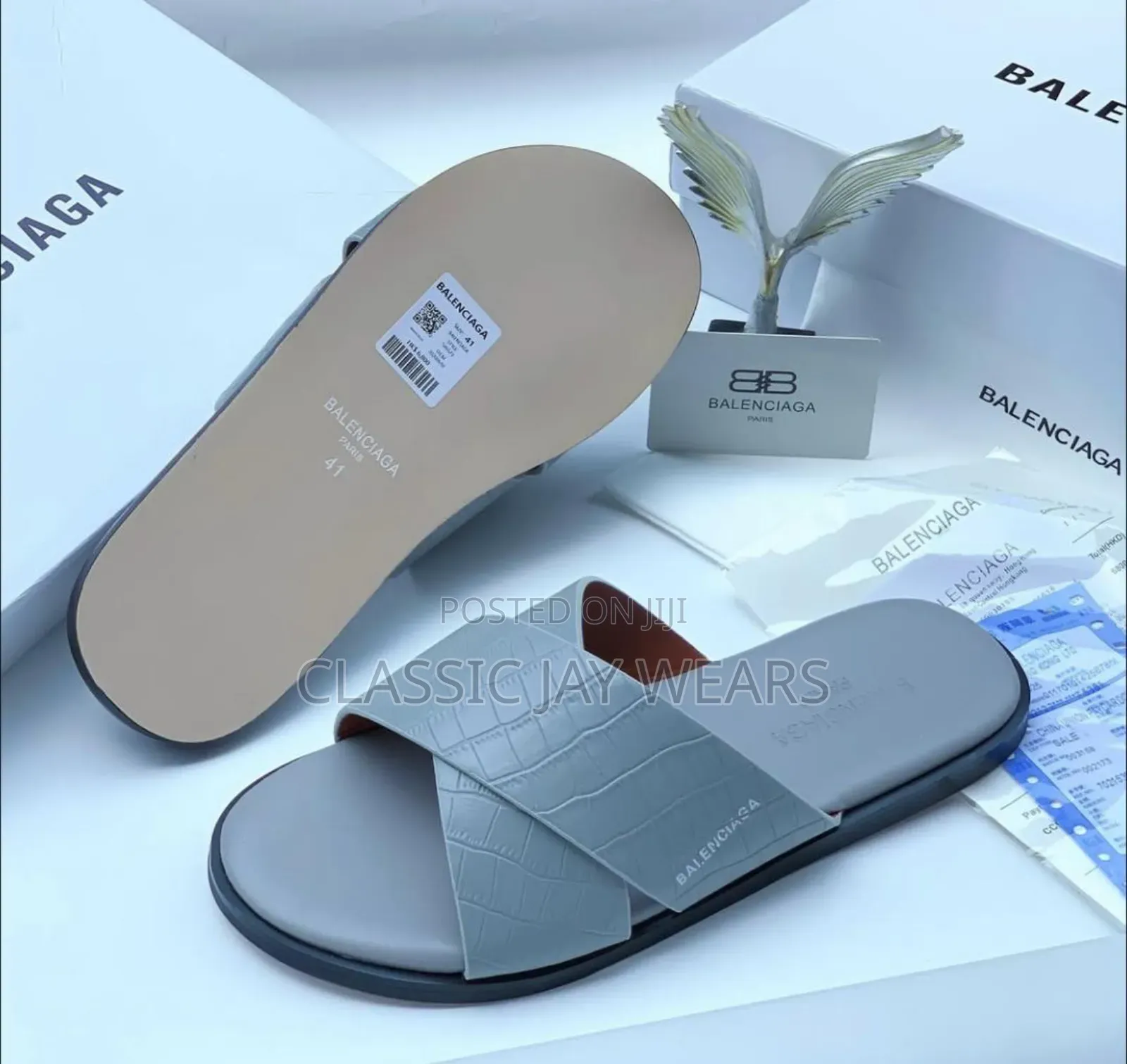 Luxury Balenciaga Ash Color Cross Slippers
