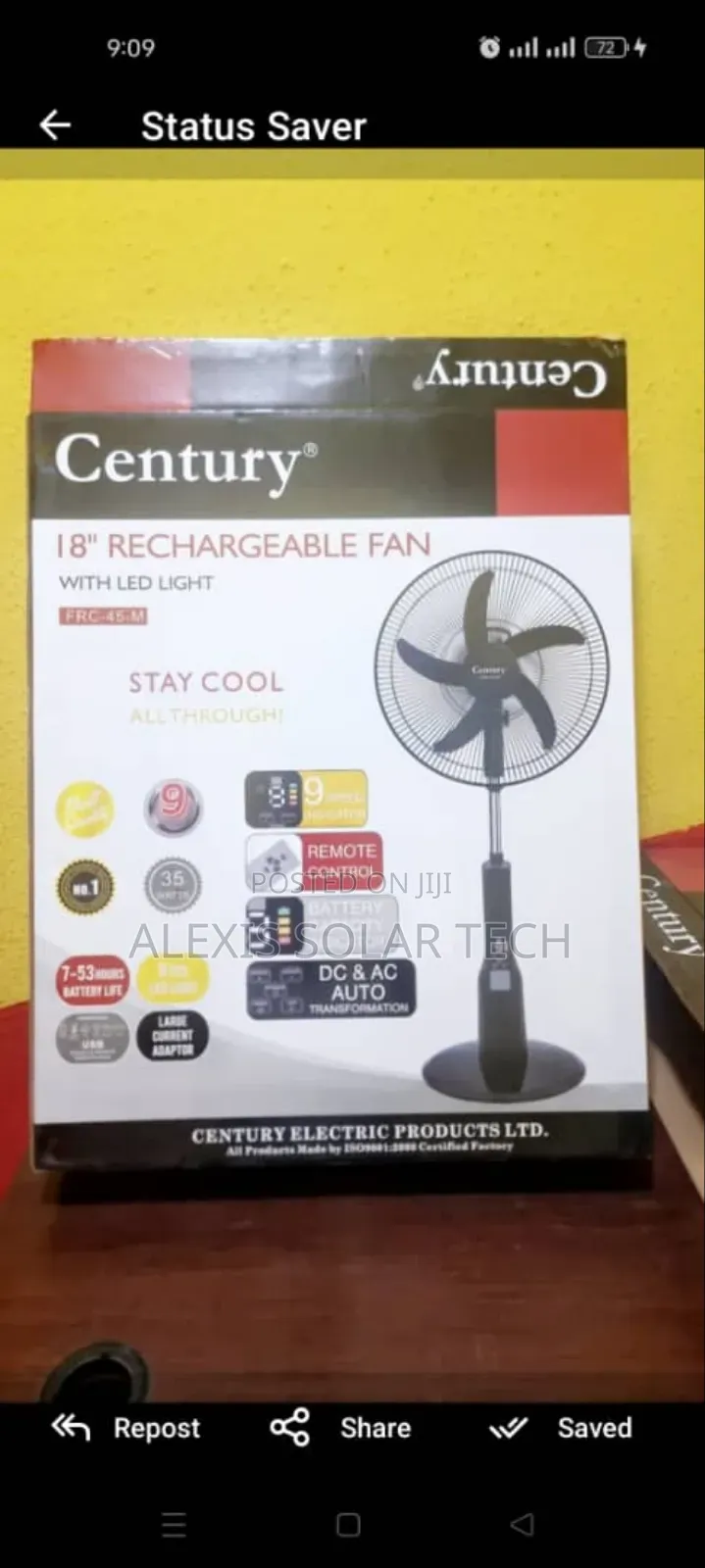 Century 18inches Rechargeable Fan