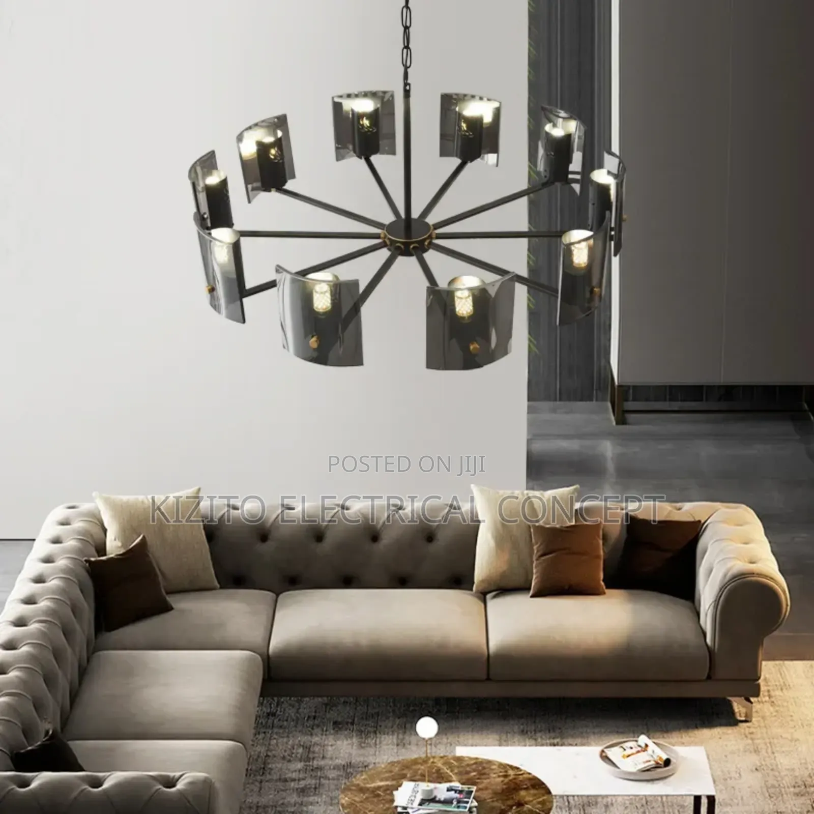 Copper Glass Chandelier Lamp for Living and Dining Room