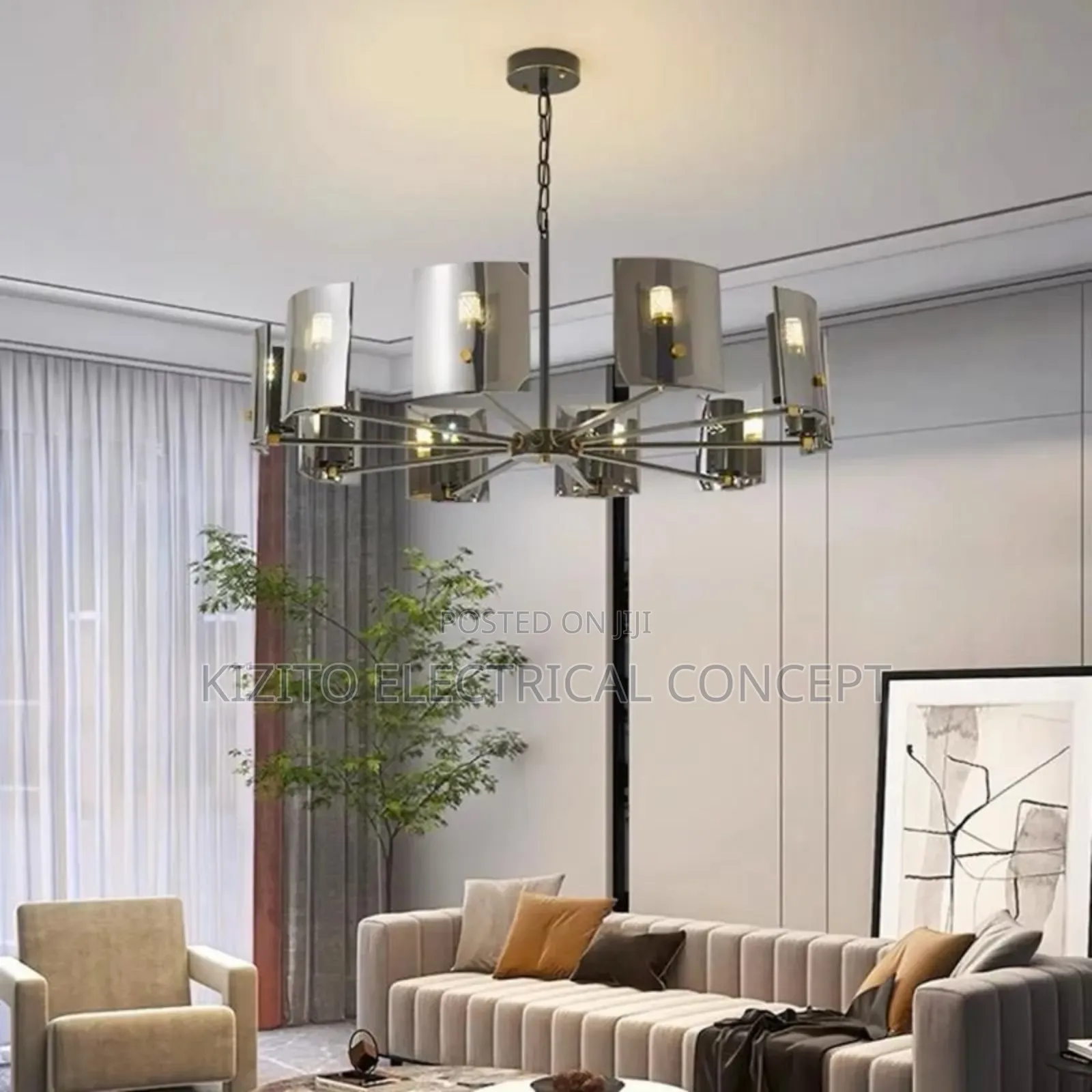 Copper Glass Chandelier Lamp for Living and Dining Room