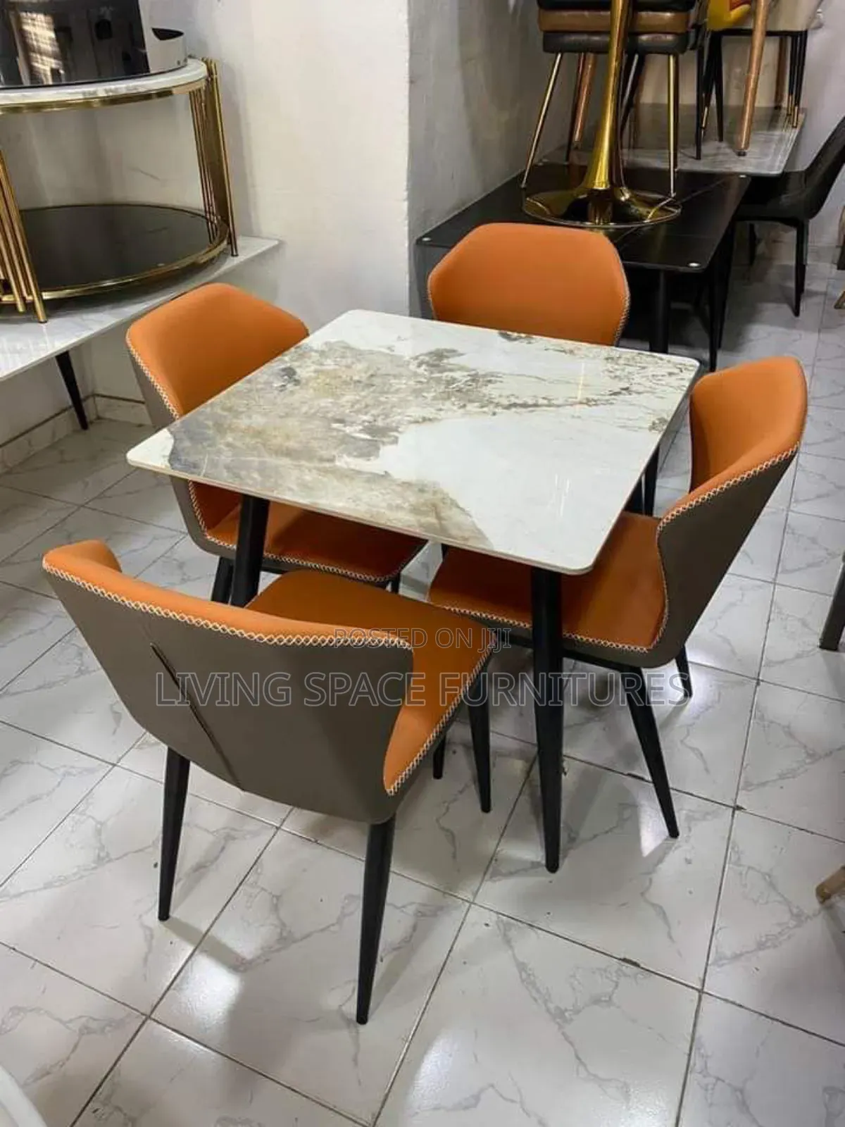 Marble Top Dining Table With 4 Leather Chairs