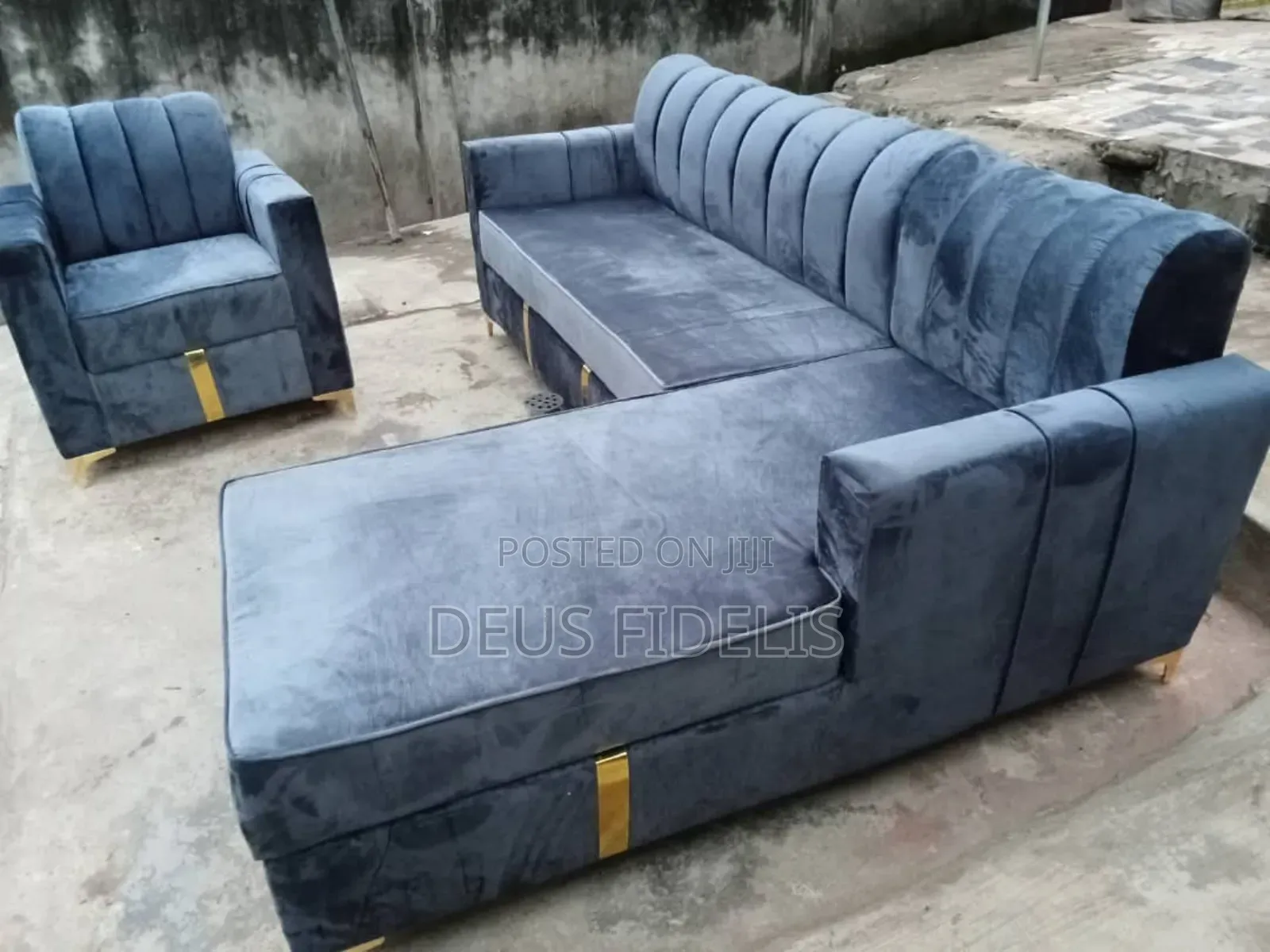 Grey Velvet L-Shape Sofa for Living Room