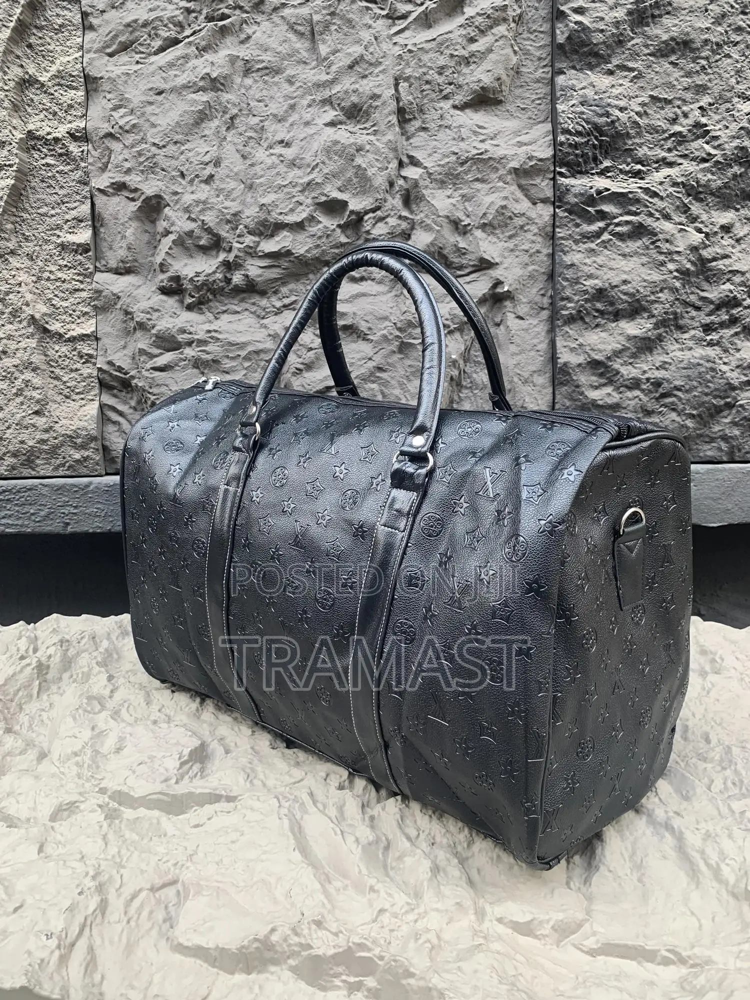 Durable Faux Leather Black Duffle Bag