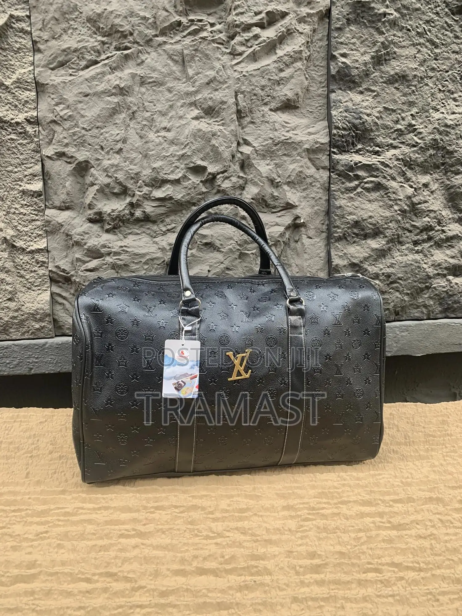 Durable Faux Leather Black Duffle Bag
