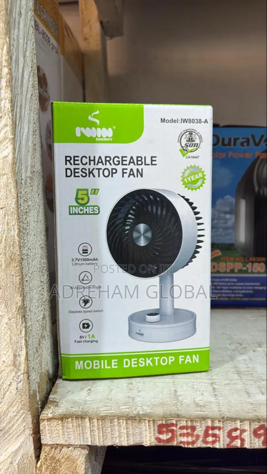 5" Rechargeable Desktop Fan With Fast Charging