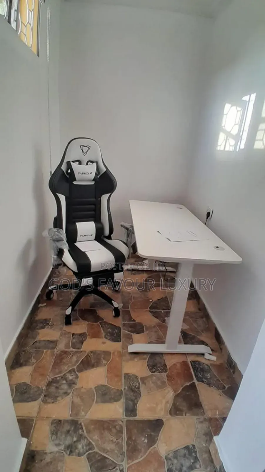 Electric Adjustable Height Desk and Office Gaming Chair.