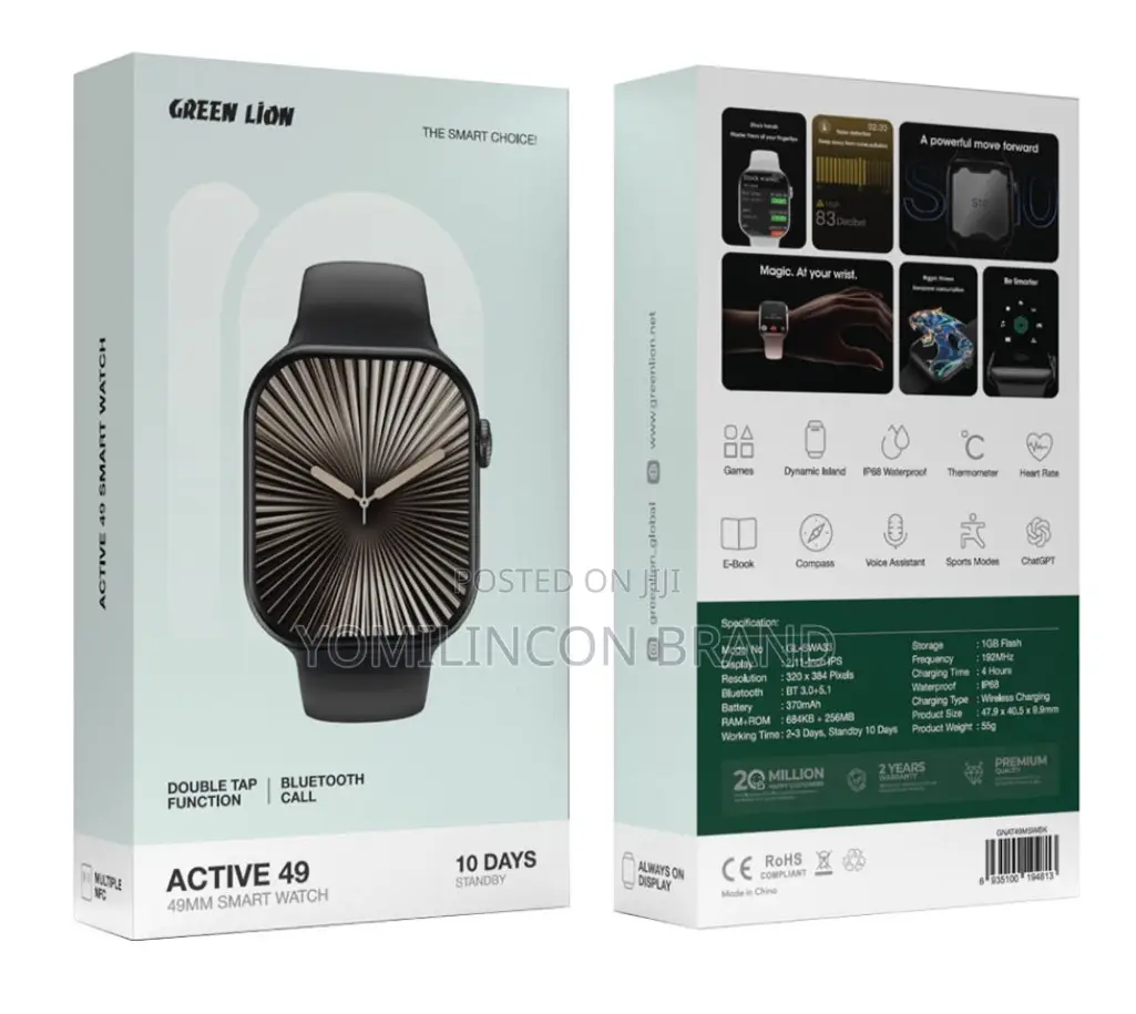Green Lion Active 49 - 49mm Smart Watch - Black