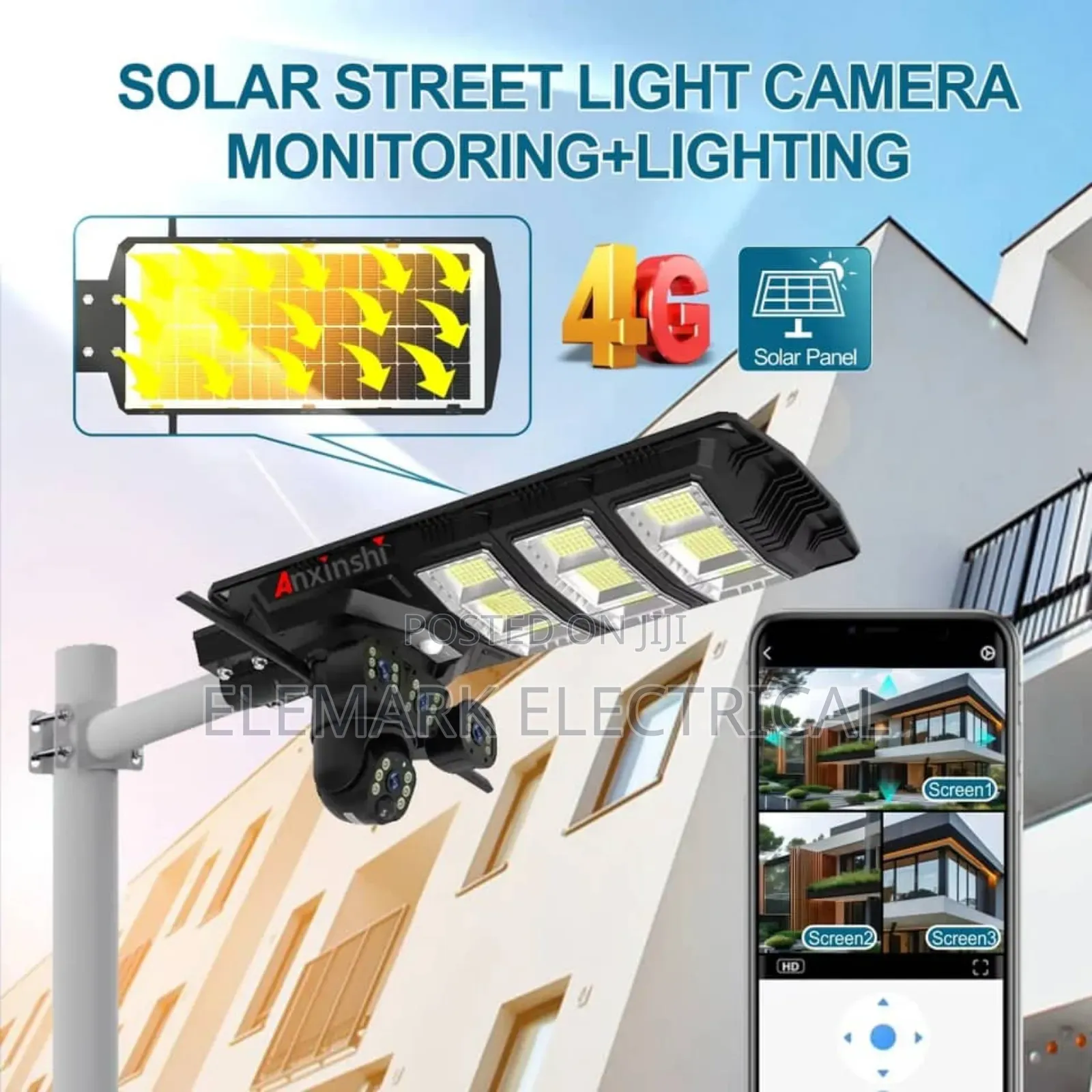 4 Len Solar Street Light With Camera 8mp Vision Two Way