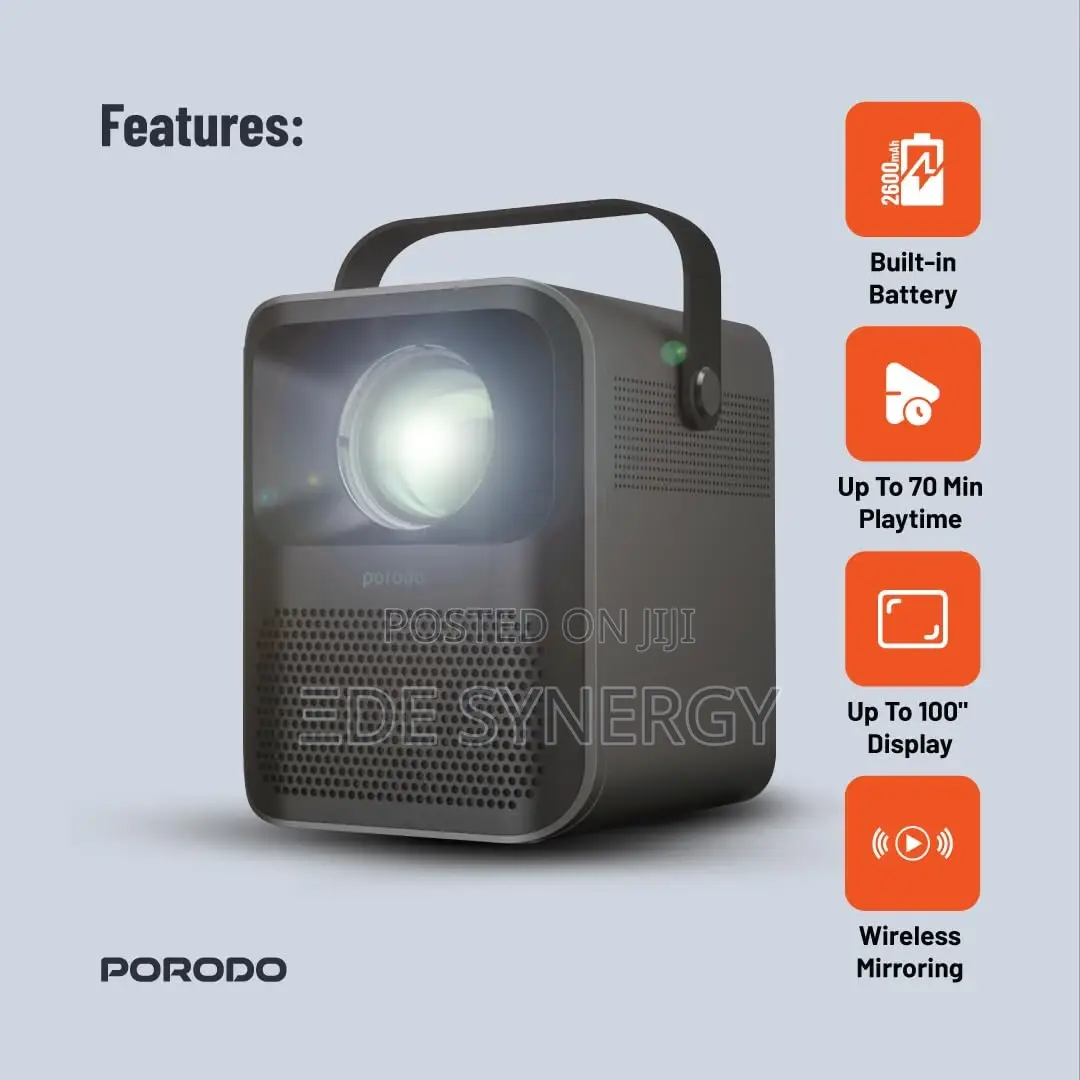 Wireless 2600mah Porodo Full Hd Portable Projector