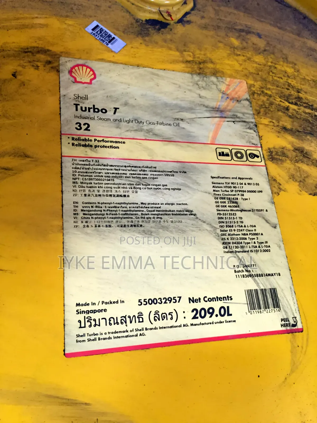 Shell Turbo T-32 Turbine Oil 209 L (1 Drum)