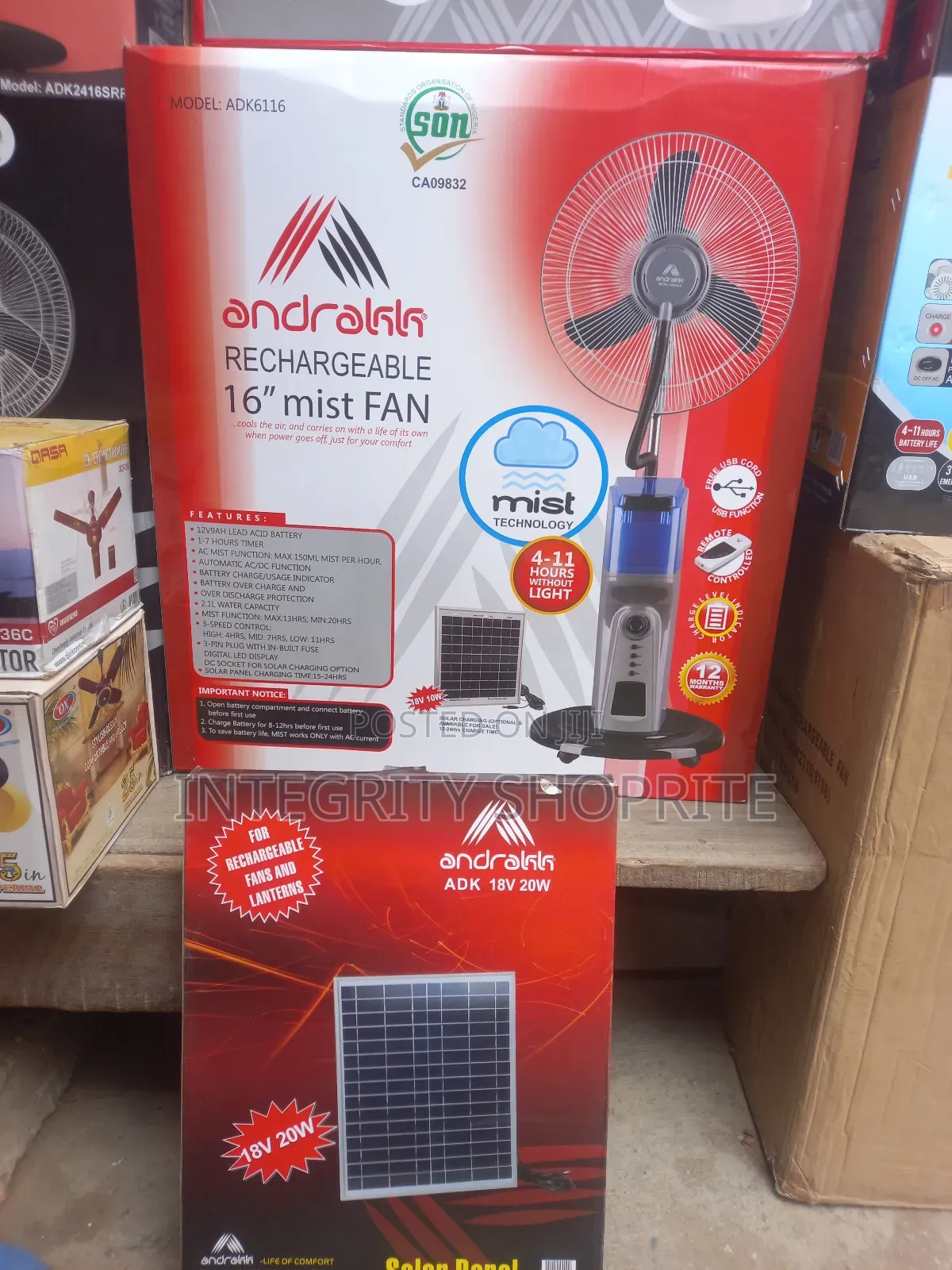 Andrakk Rechargeable Water Mist Fan + 10wats Solar Panel