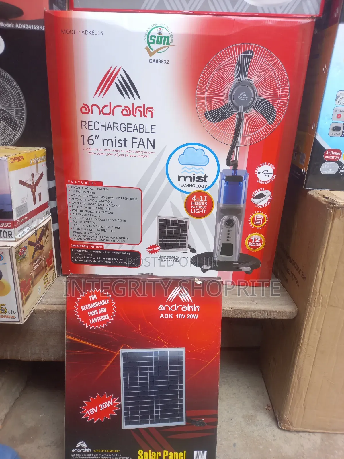 Andrakk Rechargeable Water Mist Fan + 10wats Solar Panel