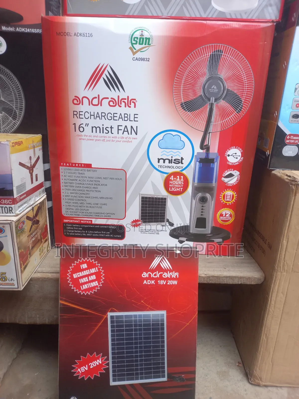 Andrakk Rechargeable Water Mist Fan + 10wats Solar Panel