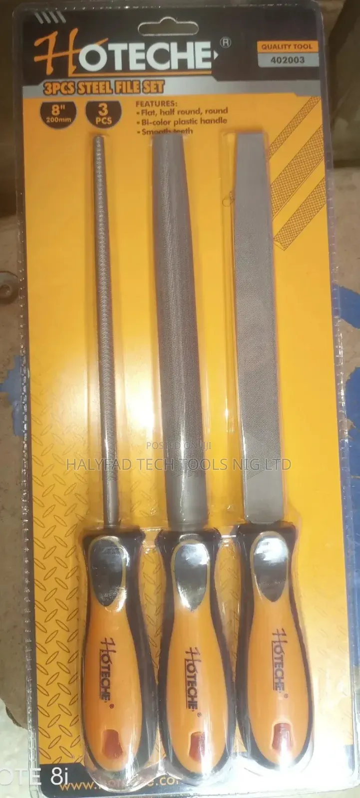 3 PCS Steel File Set, Flat, Round, Half Round