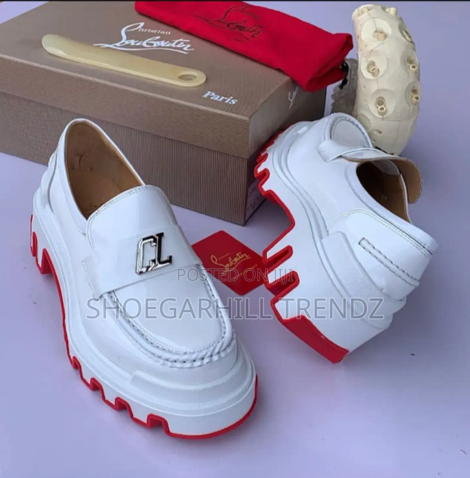 Classy Men's Shiny and Plain White Red Sole Shoes