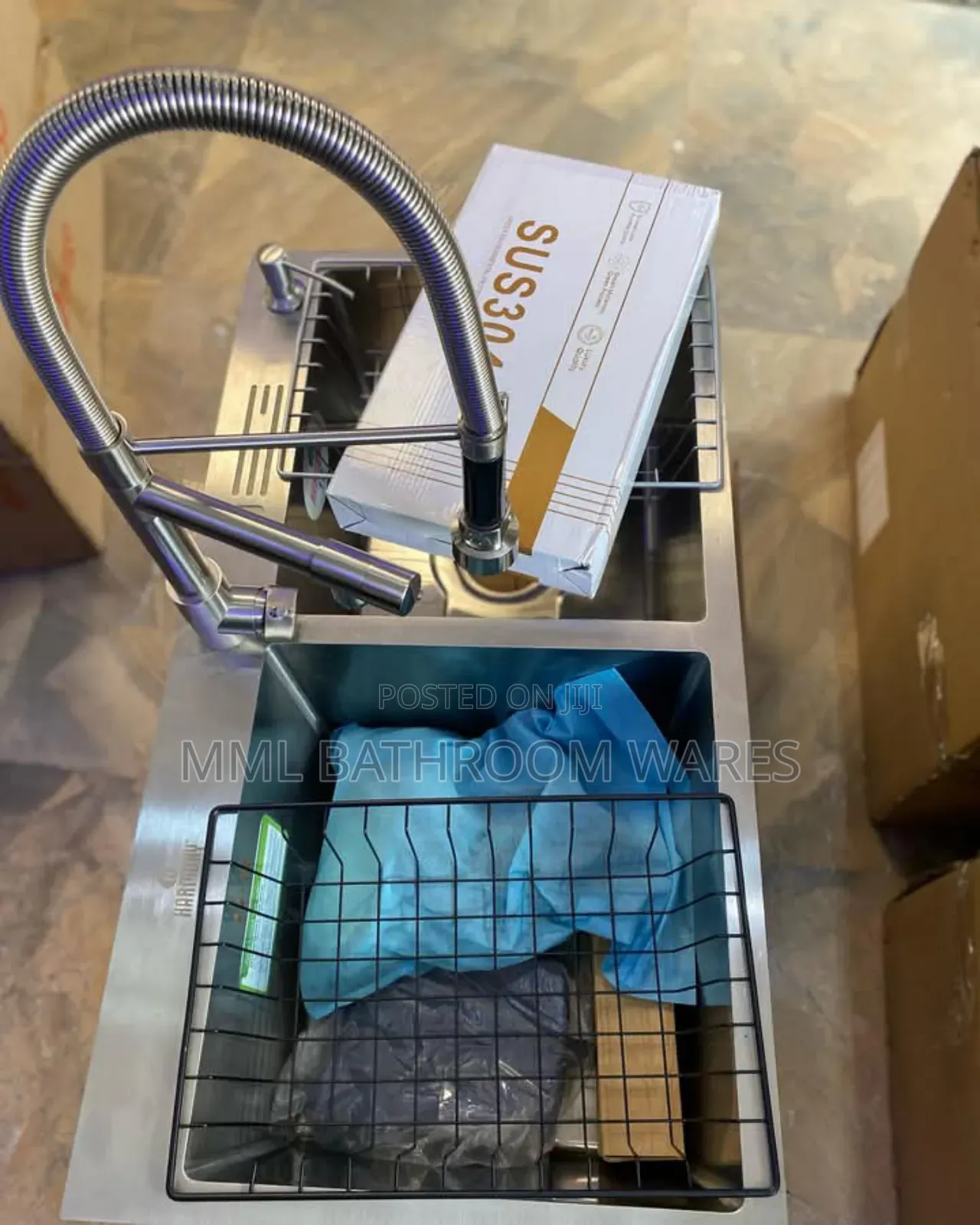 Double Bowl Kitchen Sink and Sink Mixer Set