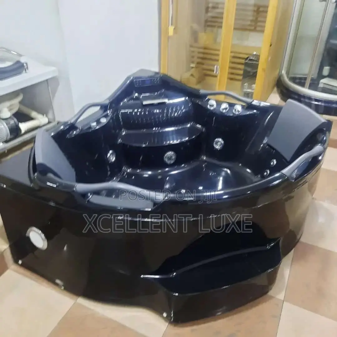 Black Corner Double Jacuzzi Massage Bathtub