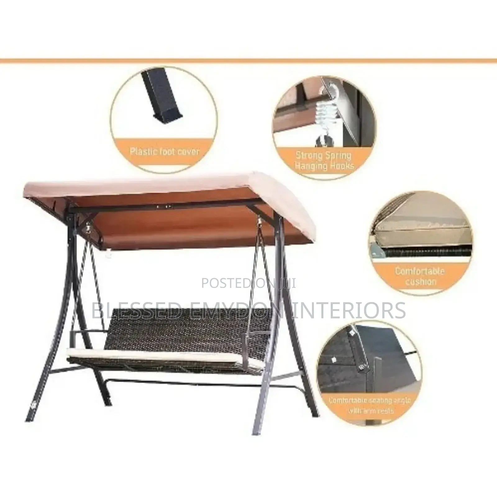 3 Seater Rattan Swing Chair With Cushioned Bench Seat