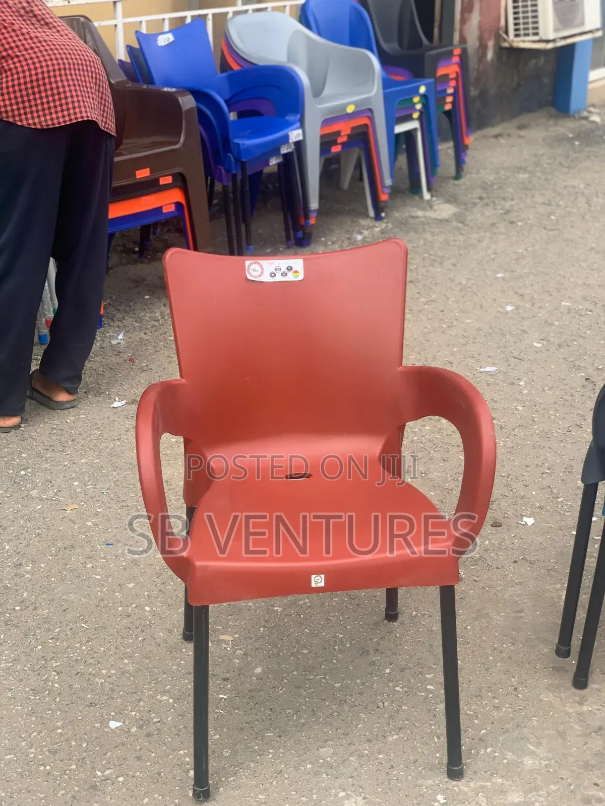 Imported Plastic Chair With Armrest Strong Iron Legs