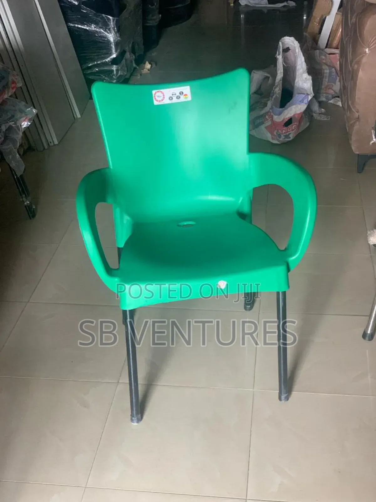 Imported Plastic Chair With Armrest Strong Iron Legs