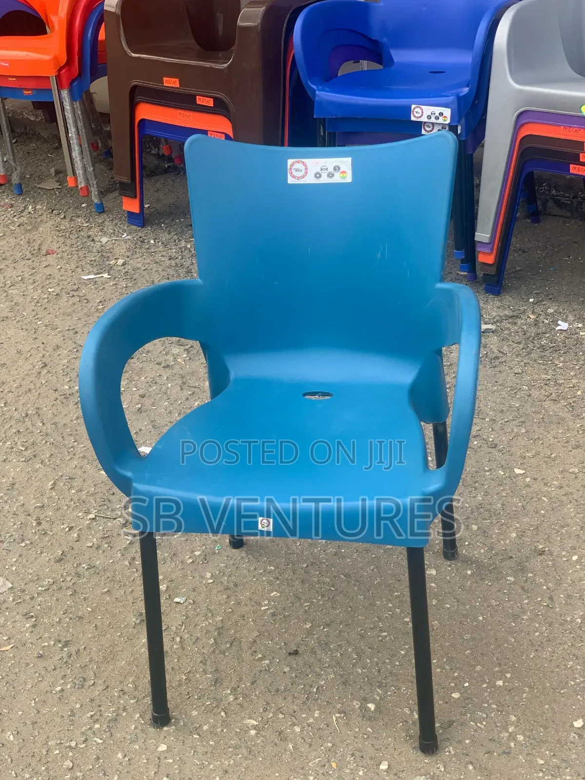 Imported Plastic Chair With Armrest Strong Iron Legs