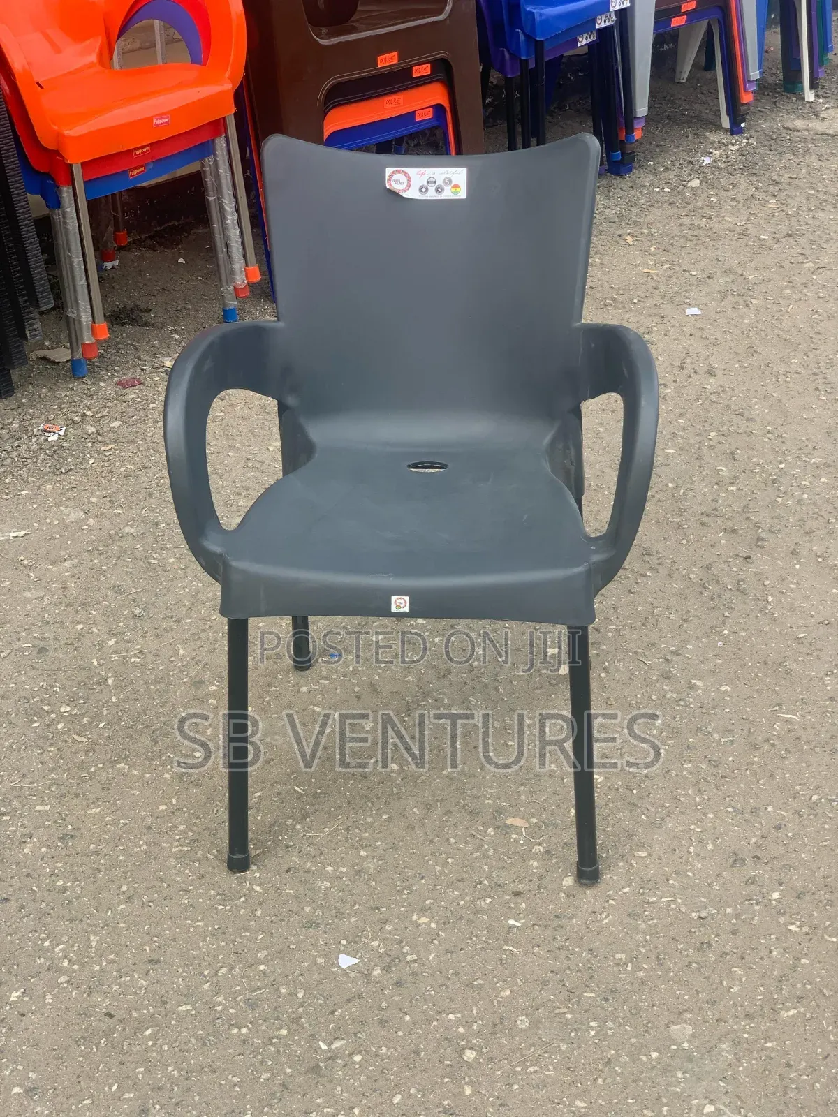 Imported Plastic Chair With Armrest Strong Iron Legs